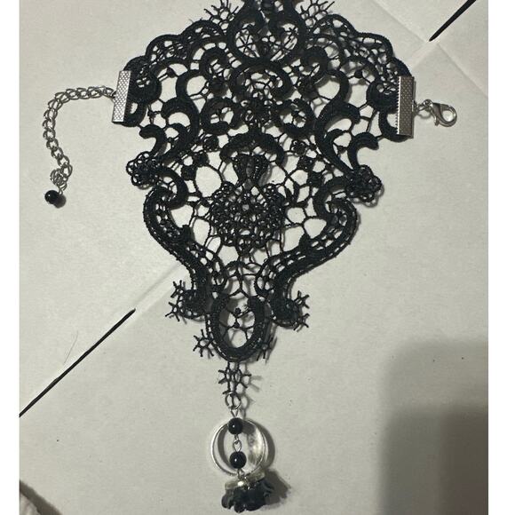 Fingerless Gloves Steampunk Women Bridal Bracelet Ring Set Short Floral Lace NWT - Picture 2 of 9